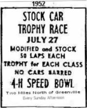 Greenville Speedway - 1952 Ad From Jerry